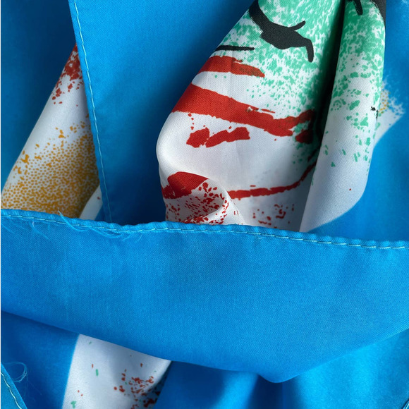 Vintage 80s Dominique Martine Blue Large Sarong Scarf Wrap Square Painted Print - Picture 5 of 5